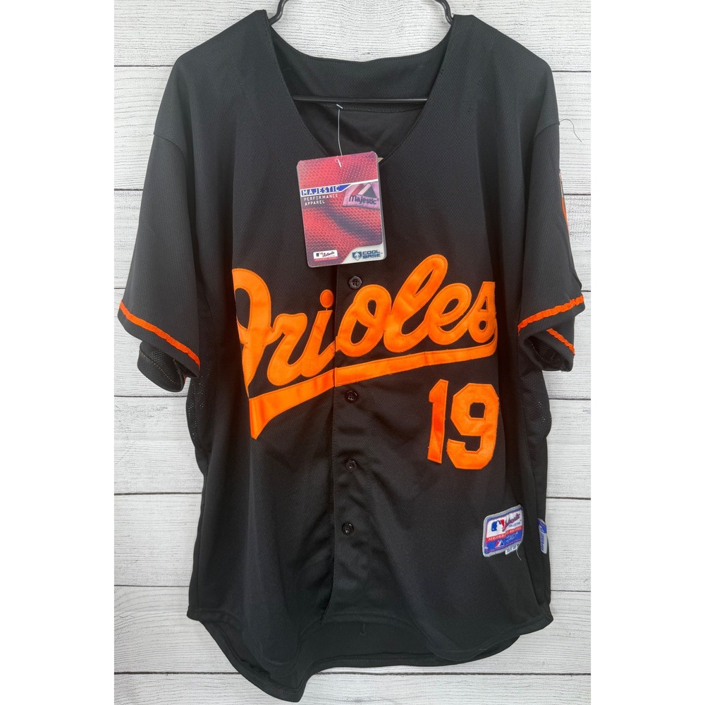 Majestic Baltimore Orioles MLB Jersey Black Orange Maryland Flag Patch‎ Size 48